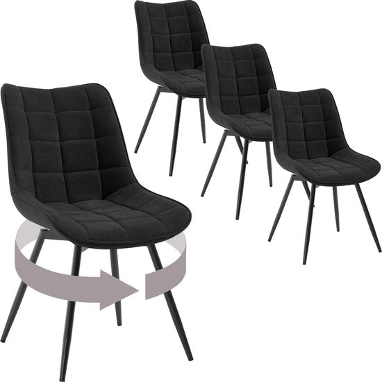 4-delige Set Draaibare Eetkamerstoelen – Fluwelen Gestoffeerde Stoelen – Zachte & Ergonomische Keukenstoelen – 360° Draaibaar – Voor Eetkamer, Woonkamer & Restaurant - Velvet - Zwart