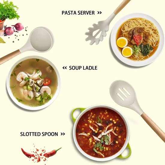 36-Delige Kookset Met Houder - Kookgerei - BBQ - Gourmet - Complete Keukengerei Set: Pasta Lepel, Spatel, Soeplepel, Turner, Keukentang Pizzasnijder, Kwastje en Garde
