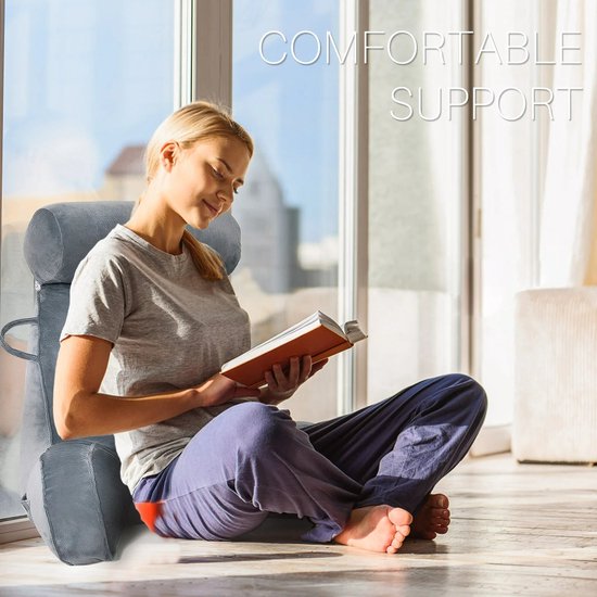 Leeskussen met Afneembare Nekrol – Comfortabel Rugkussen met Rugleuning – Onderrug Ondersteuning voor Bed & Bank – 75x40x50 cm – Ideaal om te Lezen, Relaxen & TV-kijken - Grijs