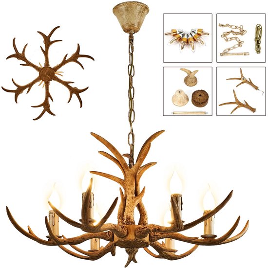 Vintage Herten Gewei Kroonluchter – Decoratie Lamp – Scandinavische Hanglamp – Plafondmontage – 6-Lichts Plafondlamp – 40 x 75 x 100 cm