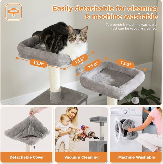 Whoopr® XXL Cat TowerCat - Kattenboom - Kattenhuis - Krabpaal - Hoge Kattentoren met Meerdere Niveaus - Pluche Kattenflat met Krabpalen, Krabplanken, Zitstokken en Grotten - 65x82x180 cm - Donkergrijs