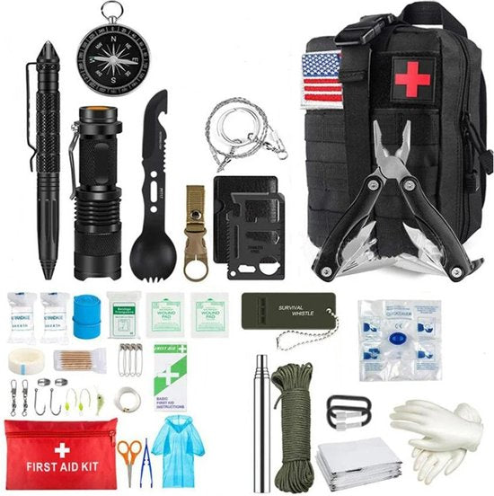SurvivalPro™ - Complete EHBO Survival Kit - Noodpakket - MOLLE Outdoor Gear - Nooduitrusting - Trauma Tas - Voor Kamperen - Wandelen - Avonturen - IFAK - Compacte en Veelzijdige Outdoor Set