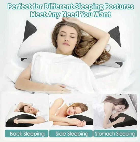 Orthopedisch Traagschuim Nekkussen - Ergonomisch Vlinder Slaapkussen - Cervicaal Hoofdkussen - Memory Foam voor Nekklachten - Comfortabel Bedkussen - Voor Hoofd, Nek en Schouders - Voor Alle Slapers - 63 x 30 cm