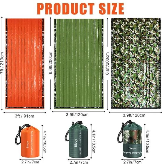 Ultra-Waterdichte Mylar Noodslaapzak - Lichtgewicht - Thermisch Overlevingsdeken - Warmtebehoud voor Kamperen en Wandelen - Survival - Nooddeken - Nooddekens set van 3 - Groen