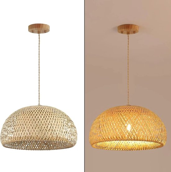 Rotan Hanglamp - 30 x 18 x 120 cm – Beige Kroonluchter – Rieten Plafondlamp – Handgeweven Boho Lamp – Voor Eetkamer, Keuken & Woonkamer