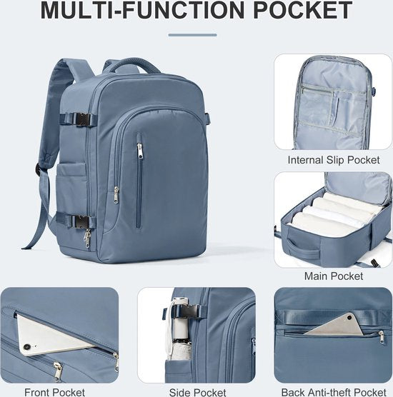Laptop Rugzak voor Vrouwen en Mannen - Grote Capaciteit - EasyJet Handbagage 45x32x20 cm - Ryanair Cabine Rugzak - Reistas - Rugtas - Blauw