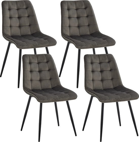 Eleganza Maison® Luxueuze Velvet Stoelen - Set van 4 Fluwelen Eetkamerstoelen met Metalen Poten - Moderne en Comfortabele Stoelen voor Keuken, Slaapkamer, Woonkamer - Stijlvol Huismeubilair - Eetkamerstoel - Fluweel - Donkergrijs