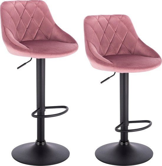 Eleganza Maison® Set van 2 Draaibare Barkrukken - Barstoelen met Voetensteun - Stoel - Barkruk - In Hoogte Verstelbare Stoelen - Krukken - Fluweel - Roze