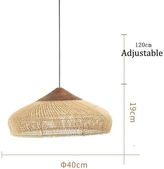 Rotan Hanglamp - 40 x 19 x 120 cm – Beige Kroonluchter – Rieten Plafondlamp – Handgeweven Boho Lamp – Voor Eetkamer, Keuken & Woonkamer
