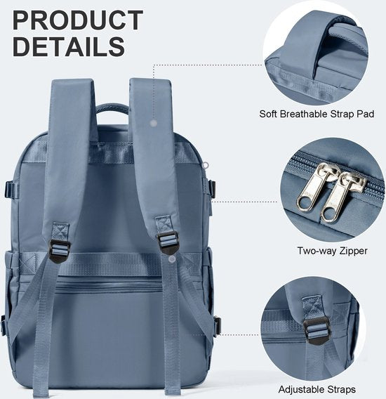 Laptop Rugzak voor Vrouwen en Mannen - Grote Capaciteit - EasyJet Handbagage 45x32x20 cm - Ryanair Cabine Rugzak - Reistas - Rugtas - Blauw