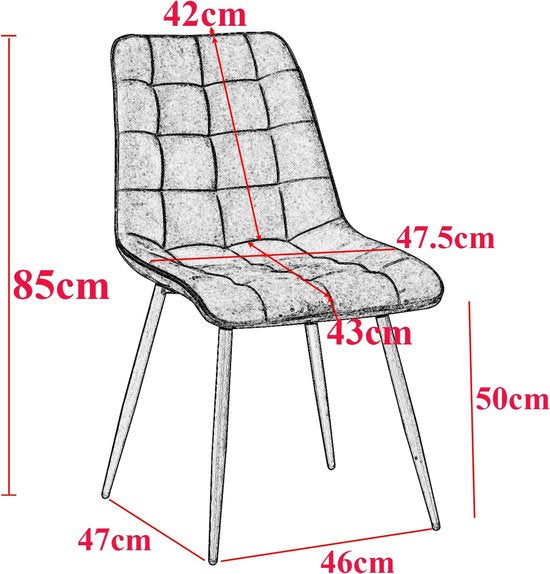 Eleganza Maison® Luxueuze Velvet Stoelen - Set van 4 Fluwelen Eetkamerstoelen met Metalen Poten - Moderne en Comfortabele Stoelen voor Keuken, Slaapkamer, Woonkamer - Stijlvol Huismeubilair - Eetkamerstoel - Fluweel - Donkergrijs