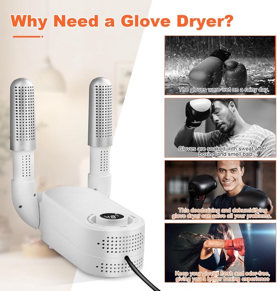 Schoenverfrisser - Bokshandschoen & Schoenendroger - Geurvreter voor schoenen - Elektrische Droger met Smart Timer - Opvouwbaar Design - Schoendroger - Sneldrogend & Geurverwijderend - EU Stekker 1m - 28 x 8 cm (LxB)