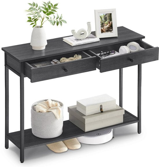 Consoletafel - Gangtafel - Bijzettafel met 2 Laden - Smalle Sidetable - Haltafel voor Woonkamer & Entree - Tafel 100 x 30 x 80 cm