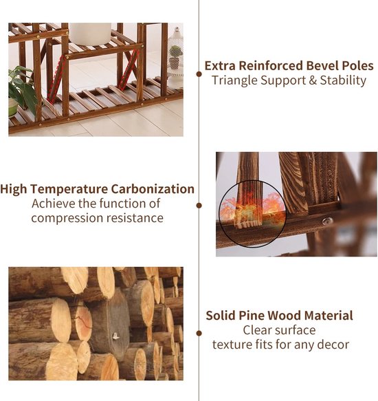 Cozy Cottage® - Grote Plantenstandaard - 11 Lagen - Plantentafel Hout - Houten Plantstand - Plantenrek voor Binnen en Buiten - Opslagrek voor Tuin - 114x25x116cm