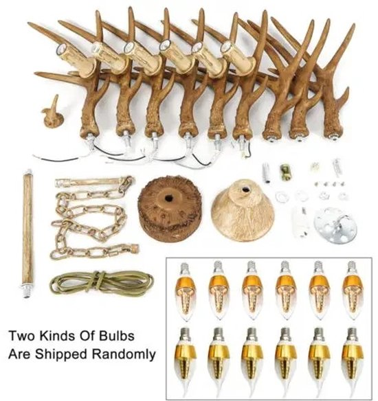 Vintage Herten Gewei Kroonluchter – Decoratie Lamp – Scandinavische Hanglamp – Plafondmontage – 6-Lichts Plafondlamp – 40 x 75 x 100 cm