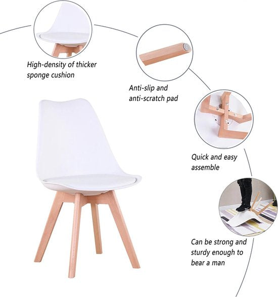 Set van 6 Eetkamerstoelen – Gestoffeerde Stoelen met Beukenhouten Poten – Stijlvolle Bureaustoelen voor Eetkamer, Slaapkamer, Balkon of Restaurant - Khaki