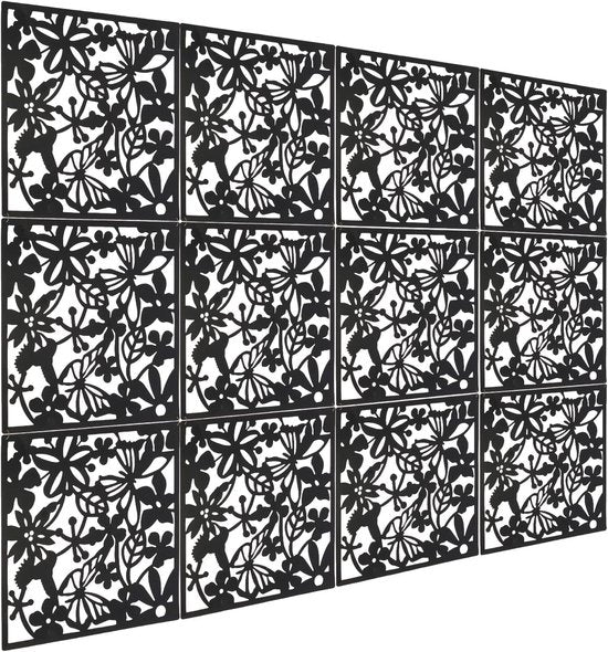 24-delig Kamerscherm - Bloemen Patroon - Scheidingswand - Ruimteverdeler - Wandpanelen - Decoratie - Room Divider Screen - Woonkamer - Stevig & Flexibel - Duurzaam Kunststof - 24 stuks - Makkelijk Te Monteren - 40x40 cm per paneel - Dikte: 0.1 cm