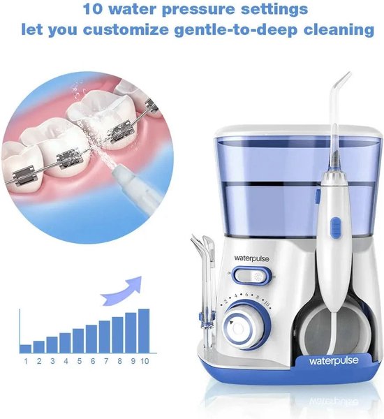 Denta Pure Monddouche - Elektrische Waterflosser met 800ml Reservoir - Tandheelkundige Reiniging en Mondhygiëne - Tanden Bleken & Verzorging Set