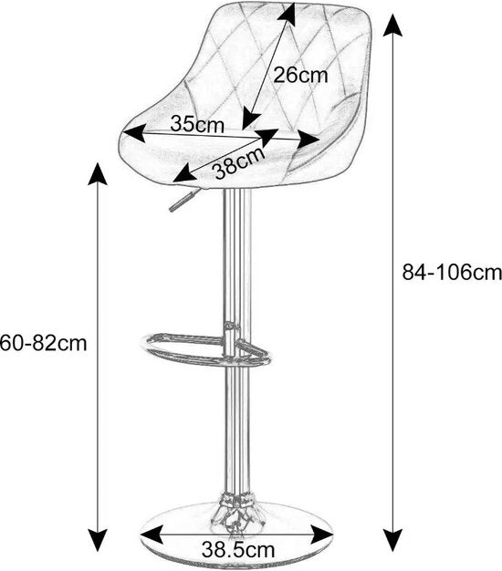 Eleganza Maison® Set van 2 Draaibare Barkrukken - Barstoelen met Voetensteun - Stoel - Barkruk - In Hoogte Verstelbare Stoelen - Krukken - Leer - Zwart
