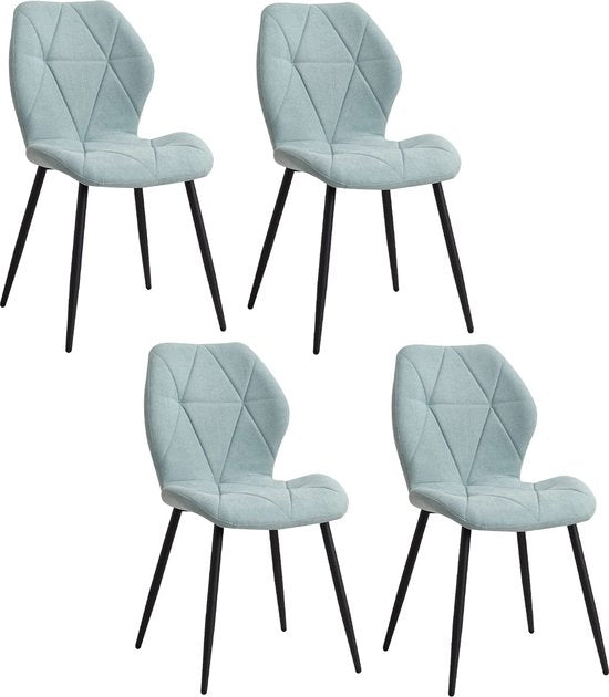 Cozy Cottage® - Set van 4 Gestoffeerde Eetkamerstoelen - Duurzaam Fluweel - Velvet Stoelen - Gewatteerde Linnen Stof met Metalen Poten