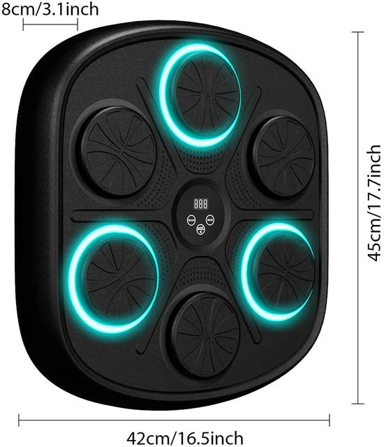 Smart Boxing machine - Boksmachine met Bluetooth & RGB-verlichting – Muurmontage Boks Trainer met Muziekfunctie – Inclusief Handschoenen voor Volwassenen & Kinderen – Boxmachine Voor Thuis - 8 x 42 x 45 cm