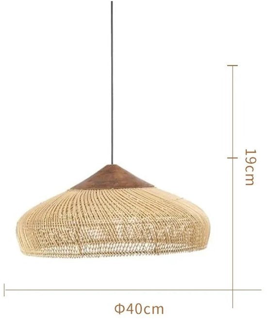 Rotan Hanglamp - 40 x 19 x 120 cm – Beige Kroonluchter – Rieten Plafondlamp – Handgeweven Boho Lamp – Voor Eetkamer, Keuken & Woonkamer