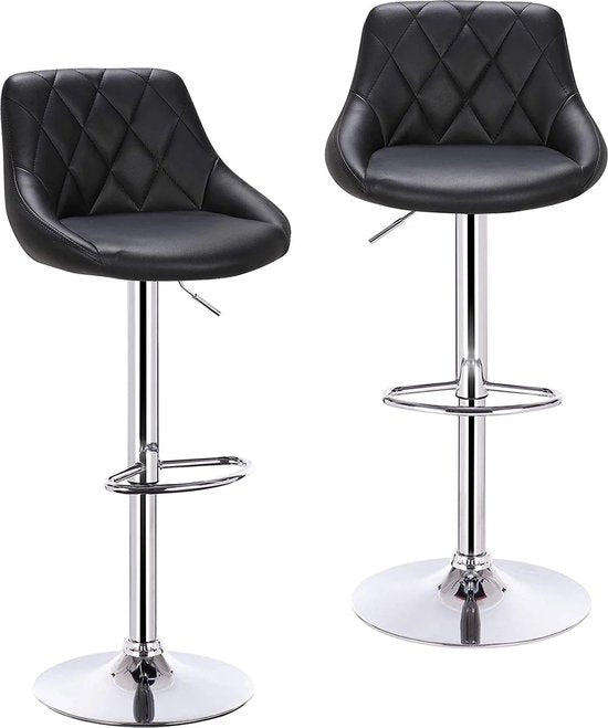 Eleganza Maison® Set van 2 Draaibare Barkrukken - Barstoelen met Voetensteun - Stoel - Barkruk - In Hoogte Verstelbare Stoelen - Krukken - Leer - Zwart