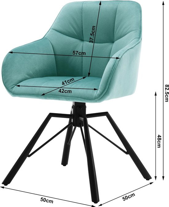 Eleganza Maison® - Eetkamerstoelen set van 2 - Luxueuze Velvet Stoelen - Stoel Draaibaar - Fluweel - Turquoise - 58,5x54,5x82,5 cm