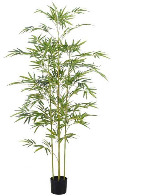 Kunstmatige Bamboeboom in Pot – Levensechte Bamboe met Zijdebladeren – Decoratieve Kunstplant voor Binnen & Buiten, Woonkamer, Kantoor of Thuis - Plant 150 cm Hoog
