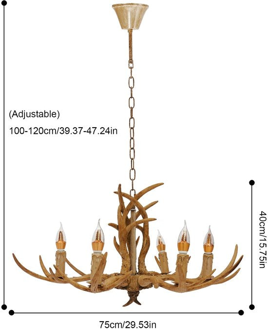 Vintage Herten Gewei Kroonluchter – Decoratie Lamp – Scandinavische Hanglamp – Plafondmontage – 6-Lichts Plafondlamp – 40 x 75 x 100 cm