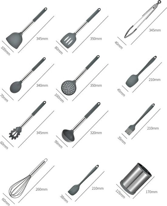 12-Delige Keukengerei Set Met 360° Roterende Basis - Koogerei - Bak- en Kookhulpmiddelen: Spatel, Lepel, Schraper, Borstel en Turner - BPA en PFAS Vrij
