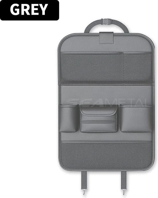 Autostoel Rugleuning Organizer - 2 stuks - Beschermer - Stoelbescherming - Auto Achterbank Opbergtas met Opvouwbare Tafelblad, Tablethouder en Tissue Box - Handige Auto-Accessoires voor Ruimtebesparing - Grijs - 46 x 23 x 63.5 cm
