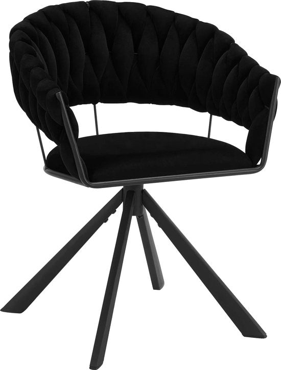 Set van 2 Draaibare Eetkamerstoelen - Moderne Fluwelen Gestoffeerde Stoelen met Armleuning, Gewatteerd Comfort - Stoelen voor Keuken, Woonkamer of Slaapkamer - Zwart