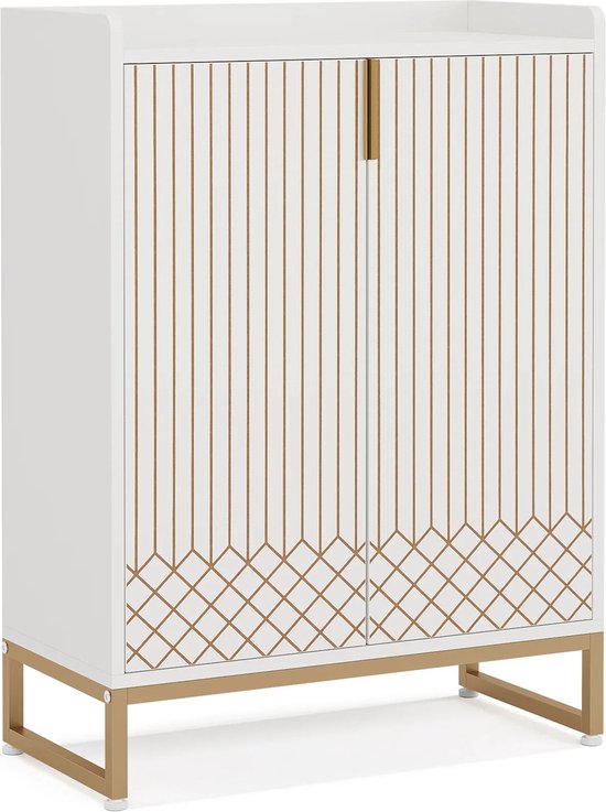 Witte Schoenenkast Met Deuren - 5-laags Schoenenrek - Houten Opbergkast Voor Slaapkamer, Gang en Woonkamer - 75 x 35 x 105 cm