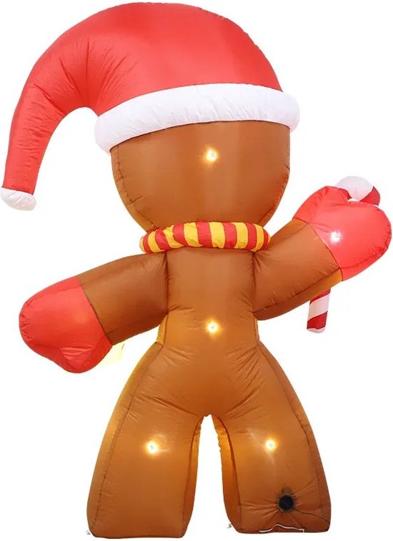 Opblaasbare Kerstdecoratie - Reusachtige Peperkoekman met 6 Ingebouwde LED's - Kerstversiering - Verlichting - Buiten Kerstspeelgoed voor Kinderen - 2.5M