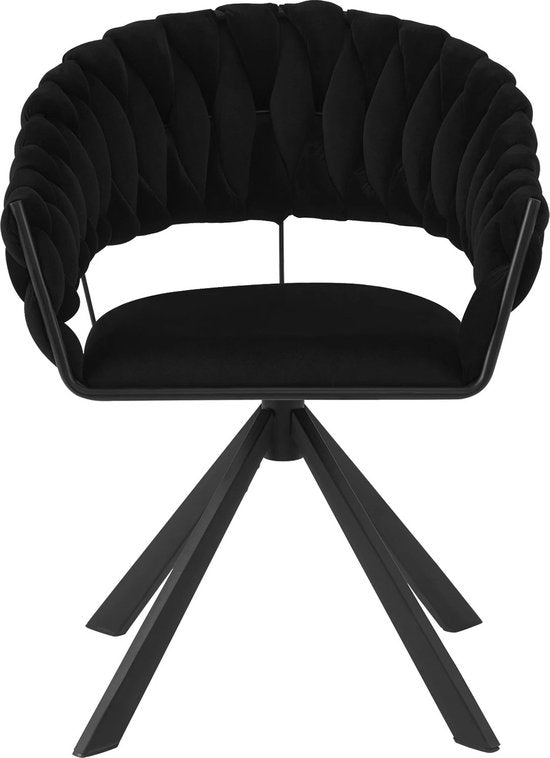 Set van 2 Draaibare Eetkamerstoelen - Moderne Fluwelen Gestoffeerde Stoelen met Armleuning, Gewatteerd Comfort - Stoelen voor Keuken, Woonkamer of Slaapkamer - Zwart