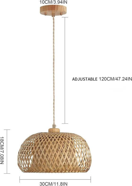 Rotan Hanglamp - 30 x 18 x 120 cm – Beige Kroonluchter – Rieten Plafondlamp – Handgeweven Boho Lamp – Voor Eetkamer, Keuken & Woonkamer