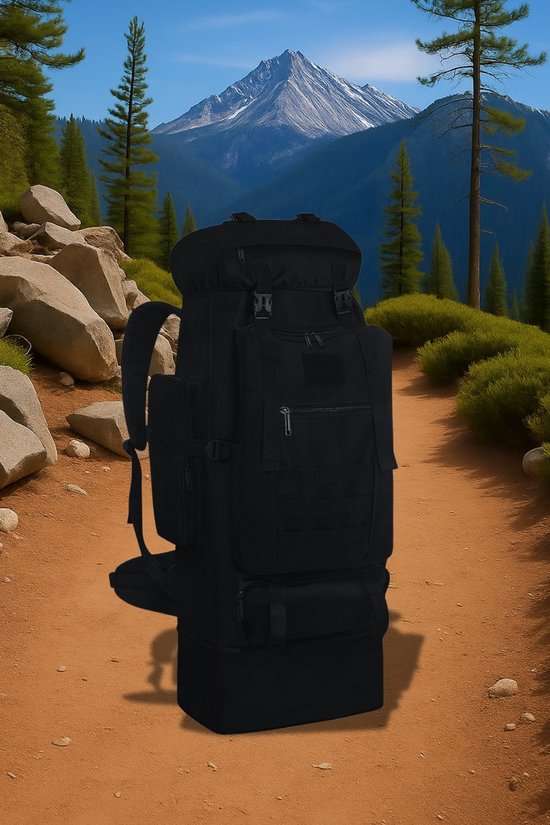 Survival Backpack - Verstelbare capaciteit: 70-100 Liter - Extra Grote Waterdichte Outdoor Rugtas voor Dames & Heren - Camping Rugzak met MOLLE-Systeem (Modulair Uitbreidbaar) - Militaire Trekking Backpack voor Wandelen, Hiking & Reizen - Zwart