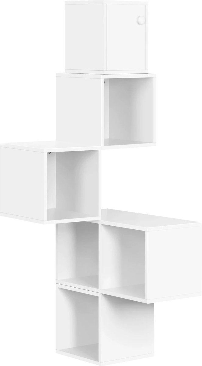 Witte Wandplank – Moderne Hoekboekenkast Kubus Plank (48×48×120 cm)