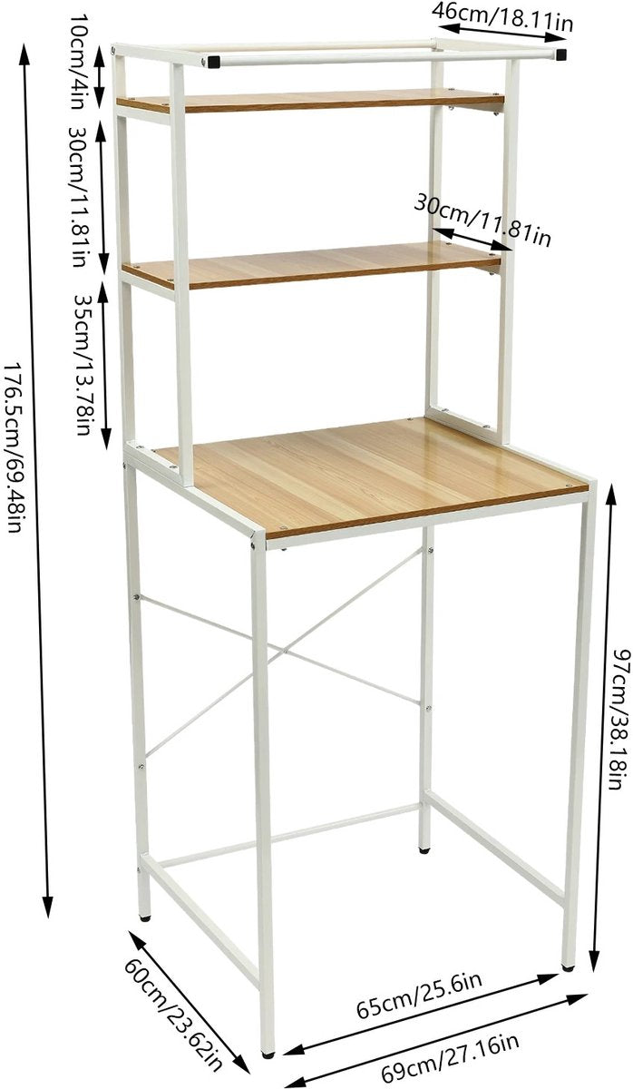 3-laags Badkamer Opbergrek – Ruimtebesparend Wasmachine & Droger Rek (69×60×176,5 cm)