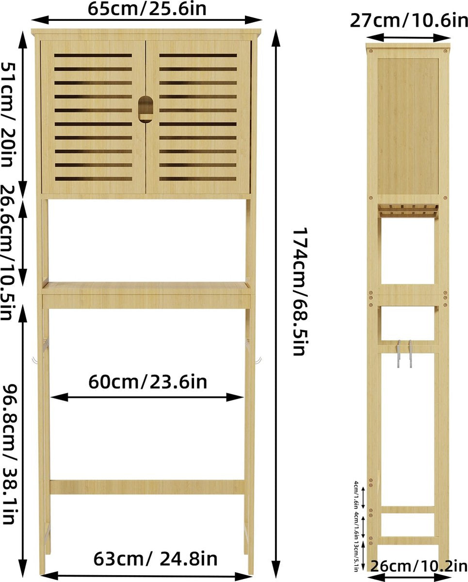 Whoopr Bamboe Toiletopbergkast Vrijstaand WC-meubel 99x32 cm
