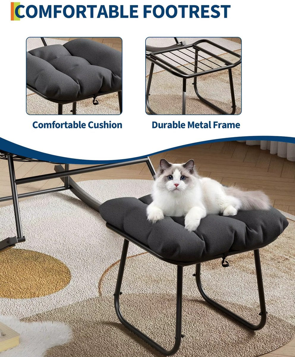Papasan Schommelstoel voor Buiten met Kussen – Grote Rotan Loungestoel met Metalen Frame voor Tuin, Balkon & Veranda