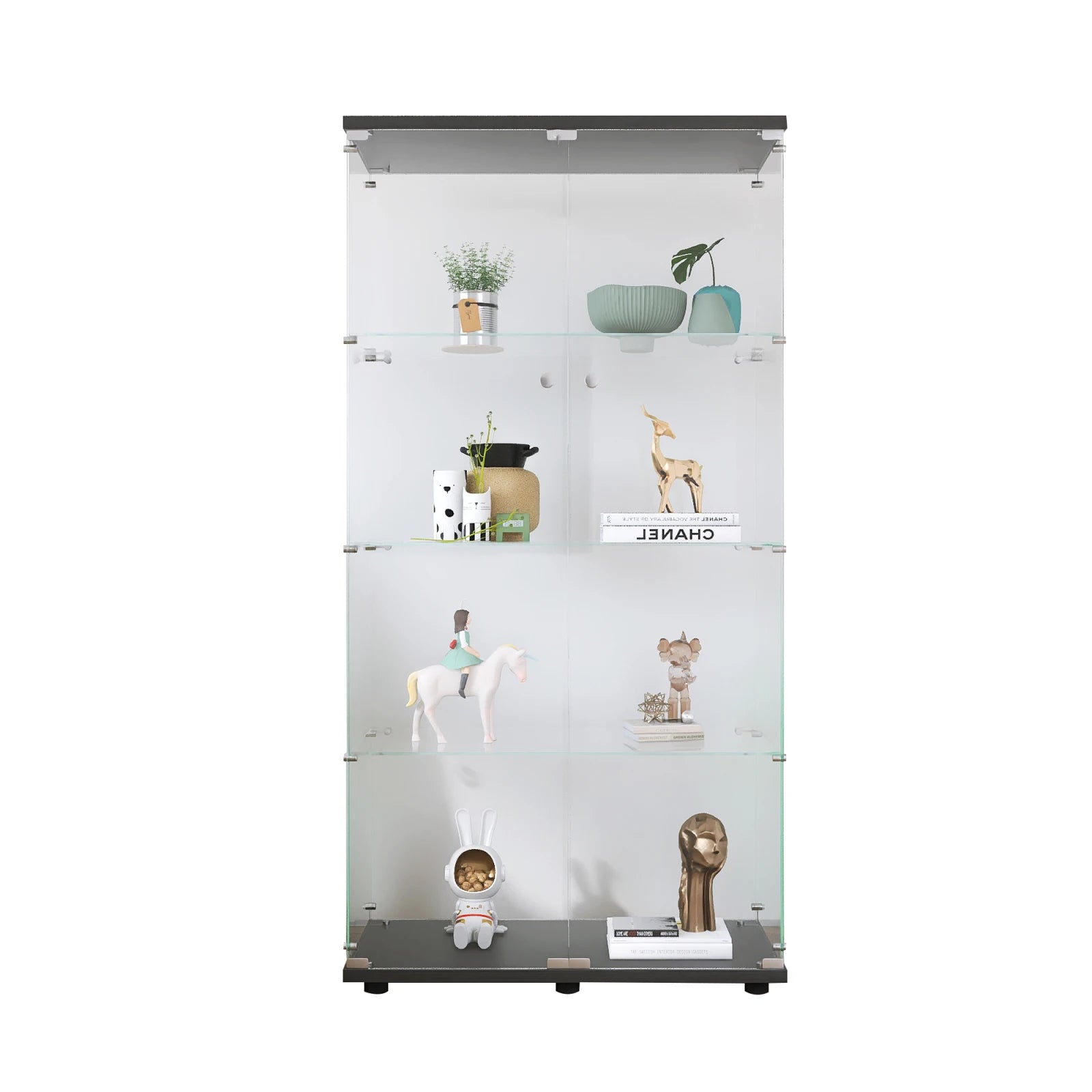 Staande LED Vitrinekast met 4 Niveaus – Moderne Displaykast voor Woonkamer & Slaapkamer