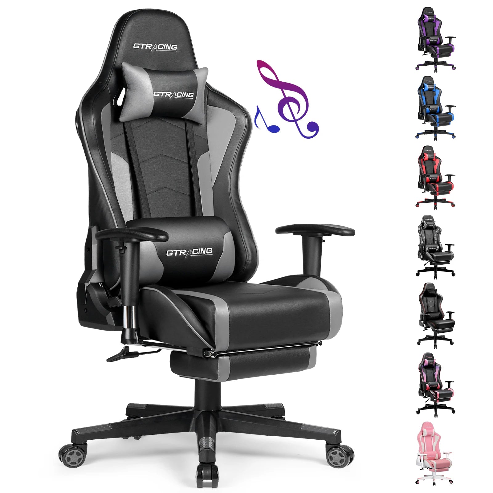 Gamingstoel met Bluetooth Speakers – Ergonomische Bureaustoel met Voetensteun en PU Leer (Recline 150°)