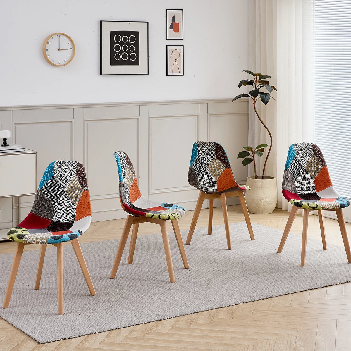 Set van 4 Nordic Patchwork Eetkamerstoelen – Moderne Comfortabele Stoelen voor Keuken en Woonkamer