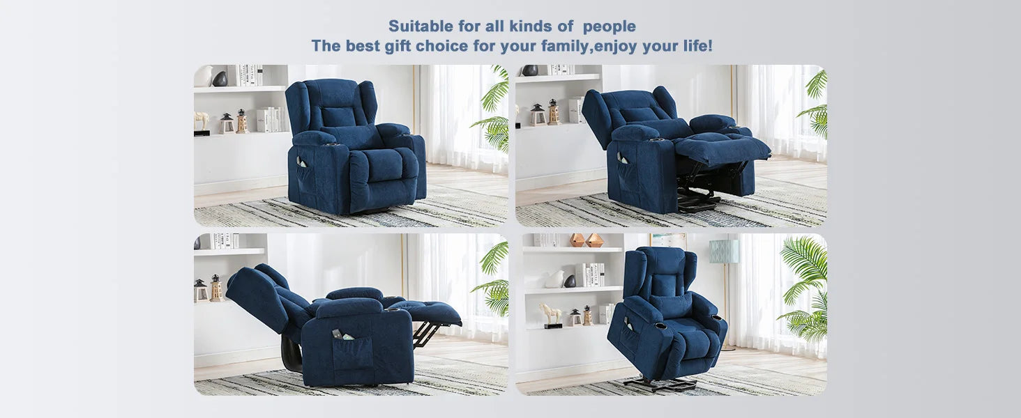 Elektrische Relaxfauteuil met Sta-op-Hulp, Massagefunctie & Stoffen Bekleding – TV‑stoel voor Woonkamer