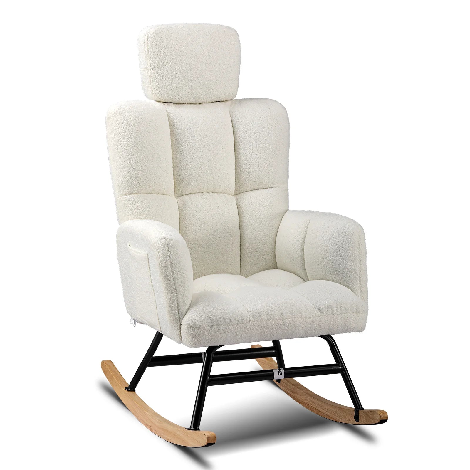 Schommelstoel Teddy – Rocking Chair met Armleuningen en Hoofdsteun – Zachte Fauteuil Beige
