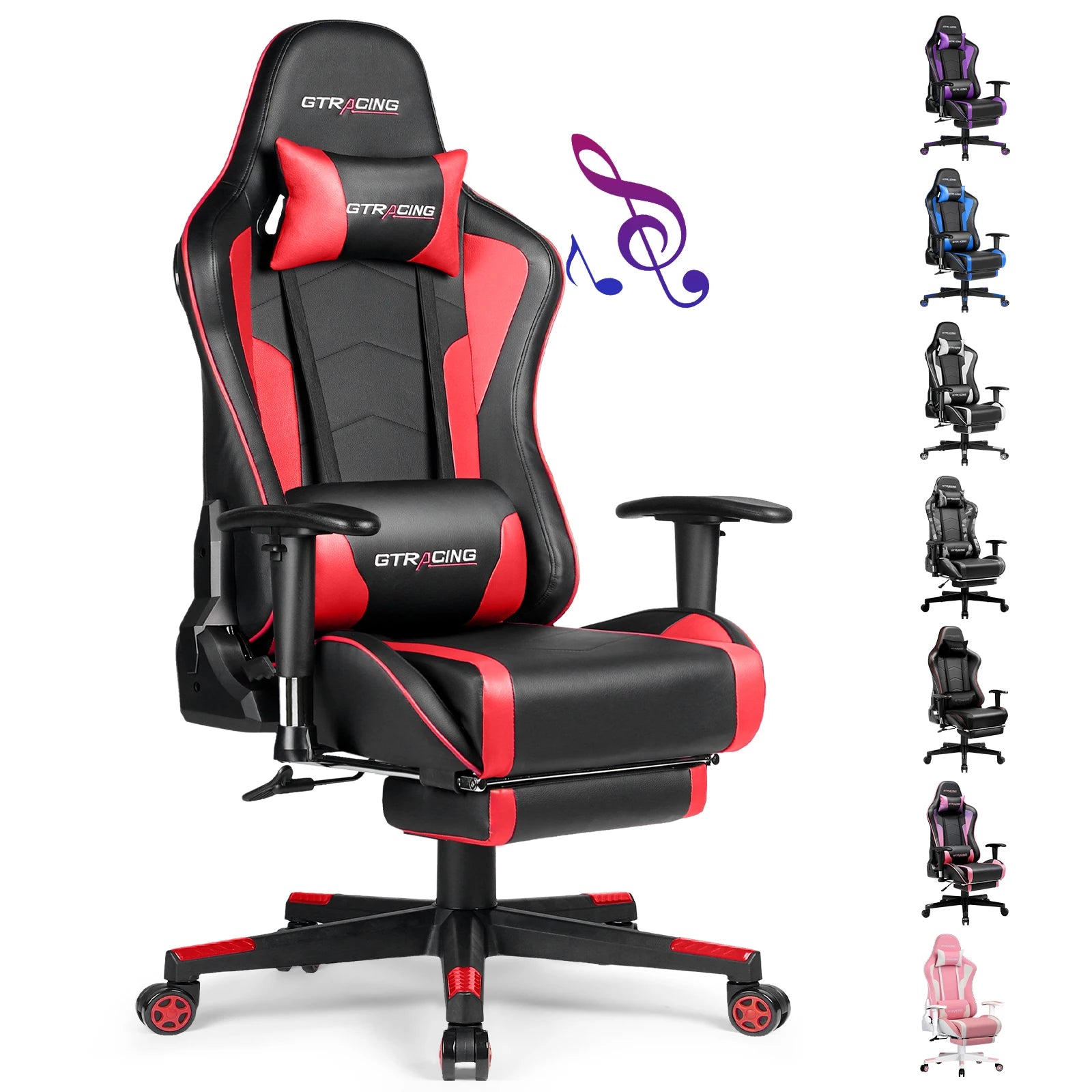 Gamingstoel met Bluetooth Speakers – Ergonomische Bureaustoel met Voetensteun en PU Leer (Recline 150°)