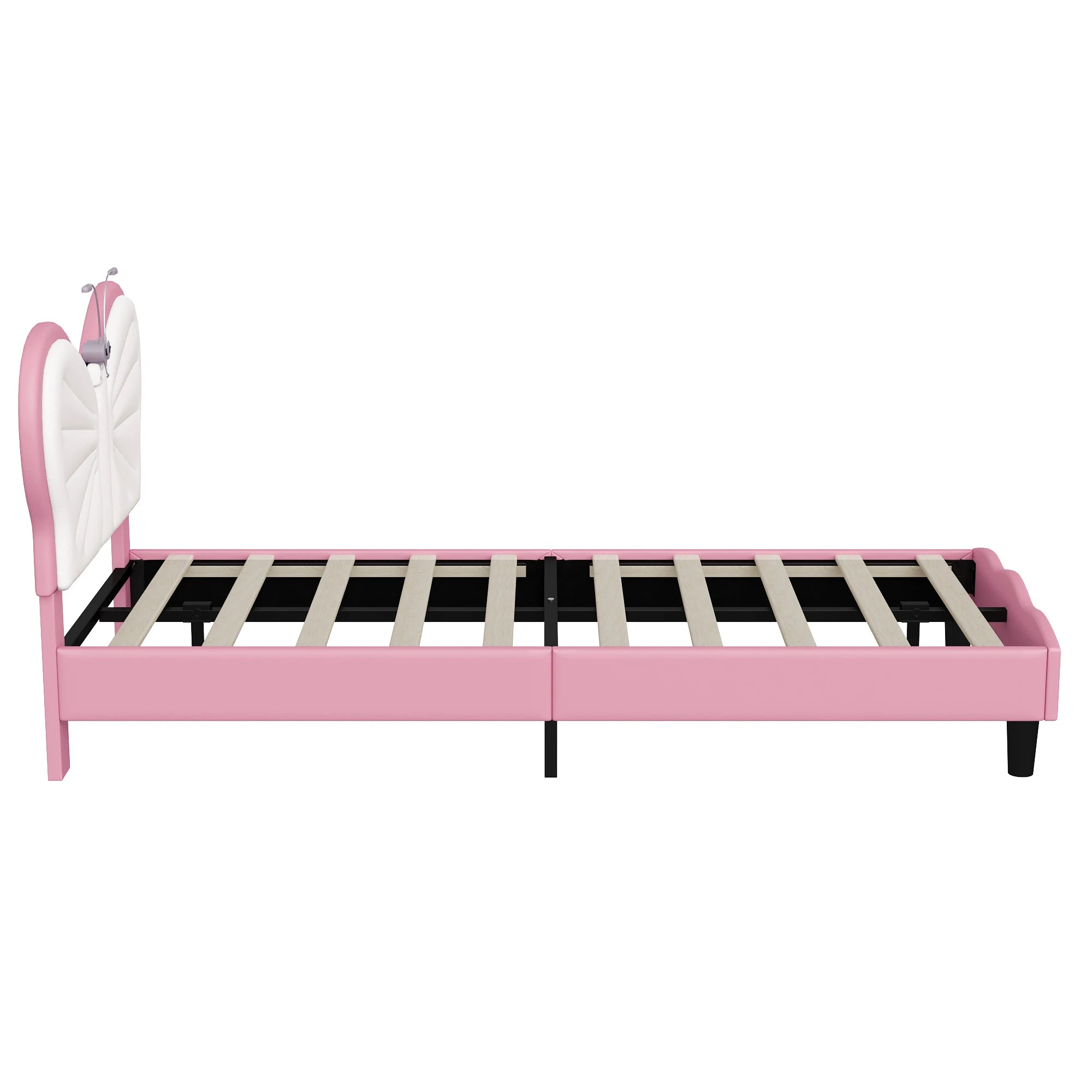 Kinderbed 90x200 cm verstelbaar hoofdeinde – meisjesbed met LED‑leeslampjes