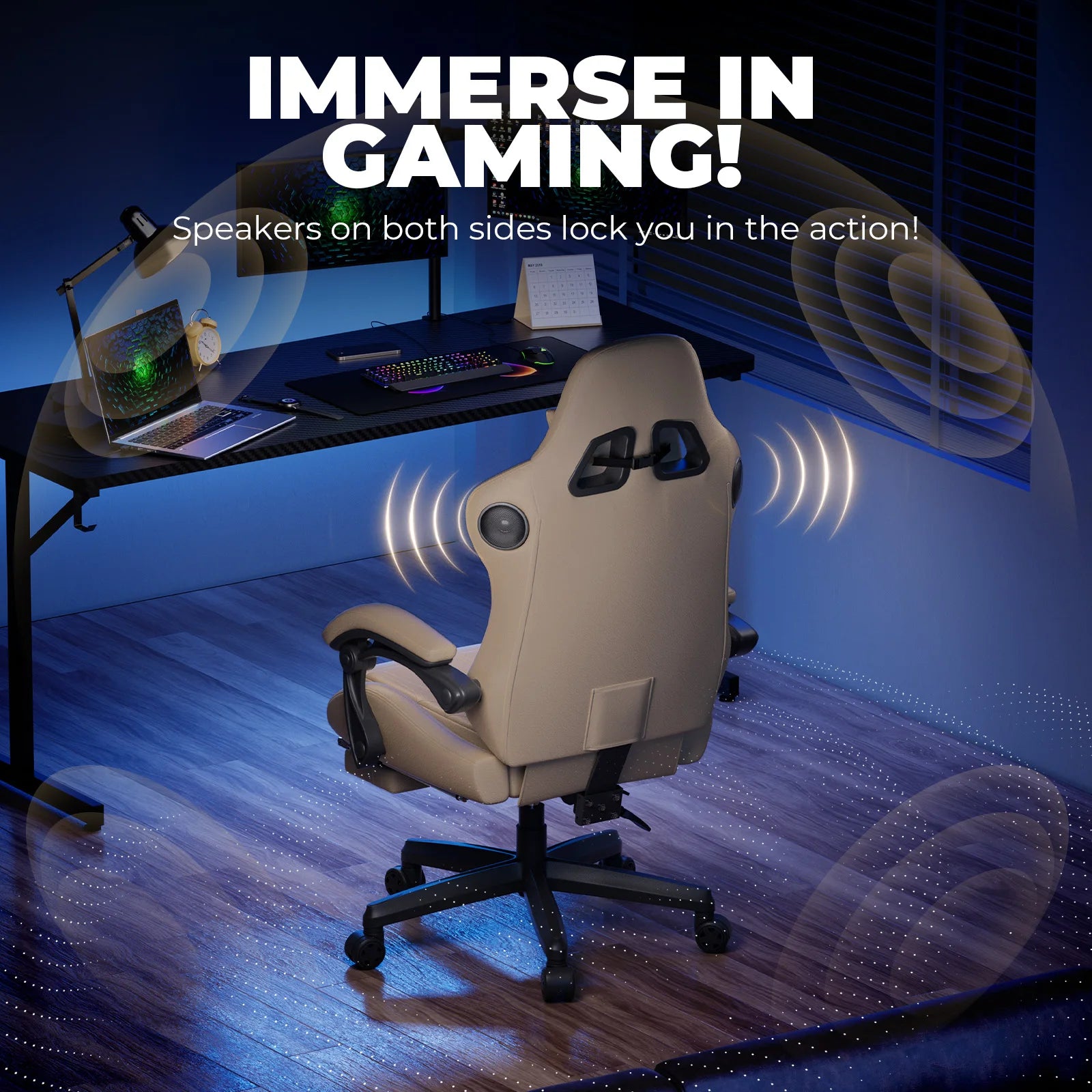 Ergonomische Gaming Stoel met Voetensteun & Luidsprekers – Verstelbare Gamer Chair met 170° Rugleuning, PU Leer & 150kg Draagkracht